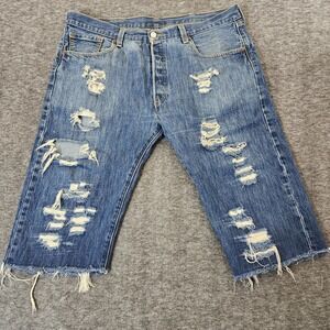 levi 501 button fly distressed jeans mens cut off shorts 38x17
